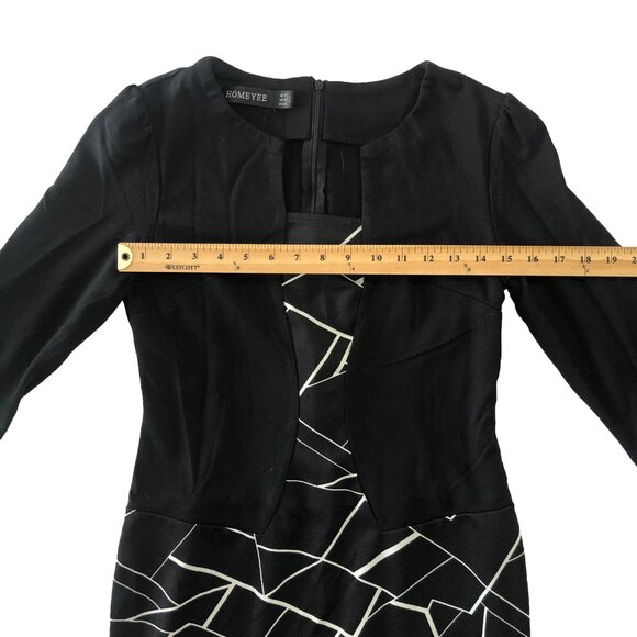 Homeyee Womens L Black Geo Print Layered Look 3/4 Sleeve Business Sheath Dress - Picture 4 of 7